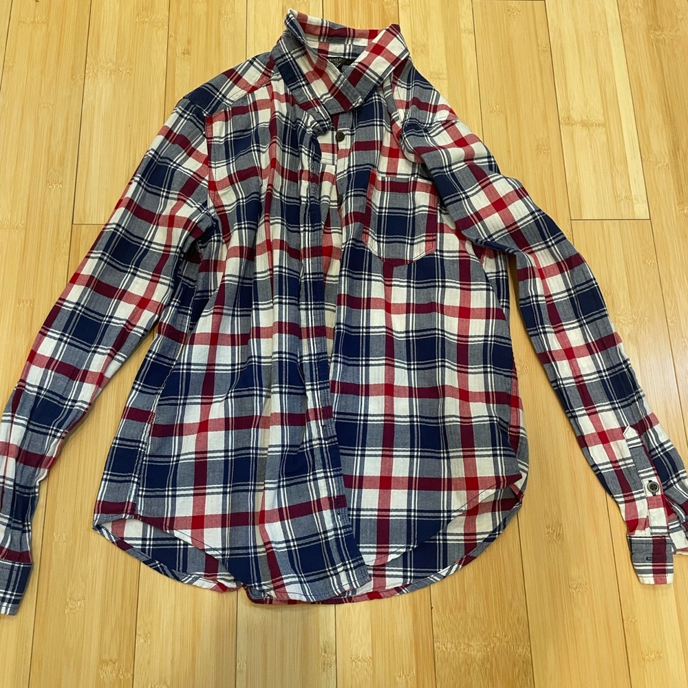 Red and Blue Plaid Button-Up Shirt